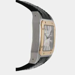 Pre Owned Cartier Santos 100 W20072X7 Automatic White 18k gold bezel steel Men's Wristwatch 38 mm