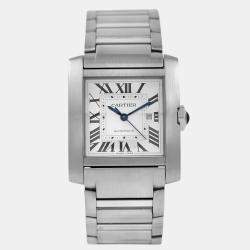 Pre Owned Cartier Tank Francaise WSTA0067 Automatic White Stainless Steel Men's Wristwatch 45 mm