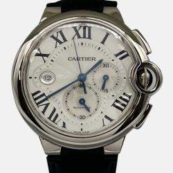 Pre Owned Cartier Ballon Bleu W6920005 Automatic Silver 18k White Gold Men's Wristwatch 42 mm