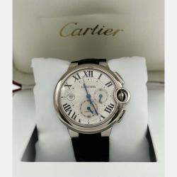 Pre Owned Cartier Ballon Bleu W6920005 Automatic Silver 18k White Gold Men's Wristwatch 42 mm