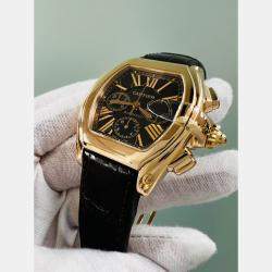 Pre Owned Cartier Roadster Chronograph XL 2848 Automatic Black 18k Rose Gold Men's Wristwatch 45 mm
