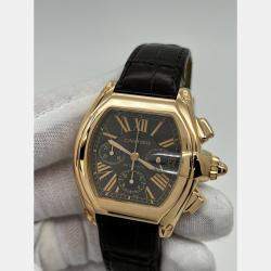 Pre Owned Cartier Roadster Chronograph XL 2848 Automatic Black 18k Rose Gold Men's Wristwatch 45 mm