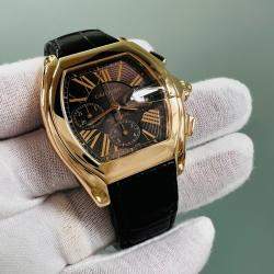 Pre Owned Cartier Roadster Chronograph XL 2848 Automatic Black 18k Rose Gold Men's Wristwatch 45 mm
