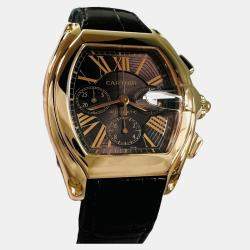 Pre Owned Cartier Roadster Chronograph XL 2848 Automatic Black 18k Rose Gold Men's Wristwatch 45 mm