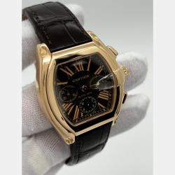 Pre Owned Cartier Roadster Chronograph XL 2848 Automatic Black 18k Rose Gold Men's Wristwatch 45 mm