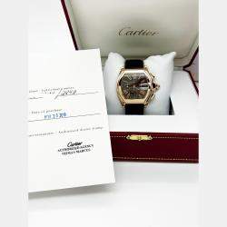Pre Owned Cartier Roadster Chronograph XL 2848 Automatic Black 18k Rose Gold Men's Wristwatch 45 mm
