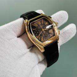 Pre Owned Cartier Roadster Chronograph XL 2848 Automatic Black 18k Rose Gold Men's Wristwatch 45 mm