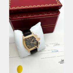 Pre Owned Cartier Roadster Chronograph XL 2848 Automatic Black 18k Rose Gold Men's Wristwatch 45 mm
