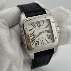 Pre Owned Cartier Santos 100 XL 2656 Automatic White Stainless Steel Men's Wristwatch 38 mm