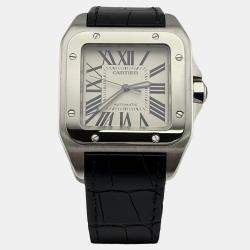 Pre Owned Cartier Santos 100 XL 2656 Automatic White Stainless Steel Men's Wristwatch 38 mm