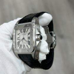 Pre Owned Cartier Santos 100 XL 2656 Automatic White Stainless Steel Men's Wristwatch 38 mm