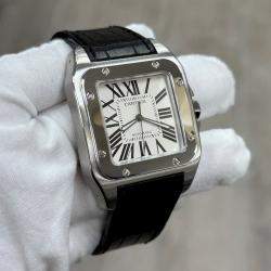 Pre Owned Cartier Santos 100 XL 2656 Automatic White Stainless Steel Men's Wristwatch 38 mm