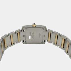 Pre Owned Cartier Tank FranÃ§aise 2301 Quartz White 18k Yellow Gold Stainless Steel Unisex Wristwatch 45 mm