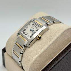 Pre Owned Cartier Tank FranÃ§aise 2301 Quartz White 18k Yellow Gold Stainless Steel Unisex Wristwatch 45 mm