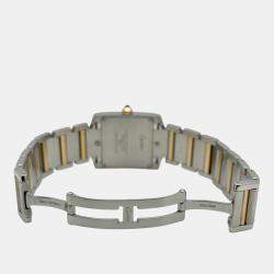 Pre Owned Cartier Tank FranÃ§aise 2301 Quartz White 18k Yellow Gold Stainless Steel Unisex Wristwatch 45 mm