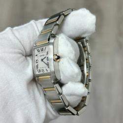 Pre Owned Cartier Tank FranÃ§aise 2301 Quartz White 18k Yellow Gold Stainless Steel Unisex Wristwatch 45 mm