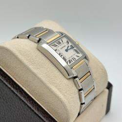 Pre Owned Cartier Tank FranÃ§aise 2301 Quartz White 18k Yellow Gold Stainless Steel Unisex Wristwatch 45 mm