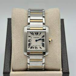 Pre Owned Cartier Tank FranÃ§aise 2301 Quartz White 18k Yellow Gold Stainless Steel Unisex Wristwatch 45 mm