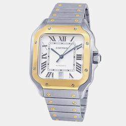 Pre Owned Cartier Santos de Cartier W2SA0009 Automatic Silver Dial Stainless Steel 18k Yellow Gold Men's Wristwatch 39.8mm