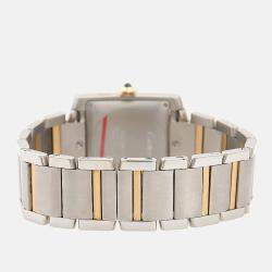 Pre Owned Cartier Tank Francaise W51005Q4 Quartz White 18K Yellow Gold Stainless Steel Men's Wristwatch 28mm