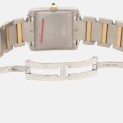 Pre Owned Cartier Tank Francaise W51005Q4 Quartz White 18K Yellow Gold Stainless Steel Men's Wristwatch 28mm