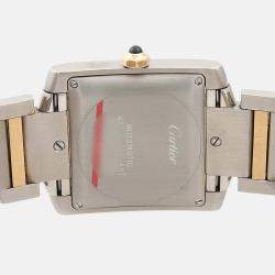 Pre Owned Cartier Tank Francaise W51005Q4 Quartz White 18K Yellow Gold Stainless Steel Men's Wristwatch 28mm