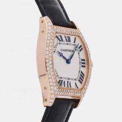 Pre Owned Cartier Tortue WA503951 Manual Winding Silver Dial 18k Rose Gold Men's Wristwatch 38mm