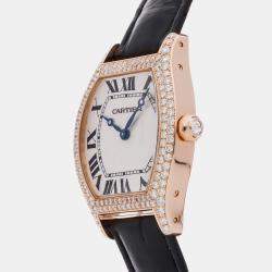 Pre Owned Cartier Tortue WA503951 Manual Winding Silver Dial 18k Rose Gold Men's Wristwatch 38mm