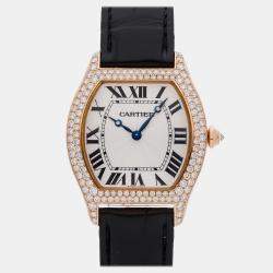 Pre Owned Cartier Tortue WA503951 Manual Winding Silver Dial 18k Rose Gold Men's Wristwatch 38mm
