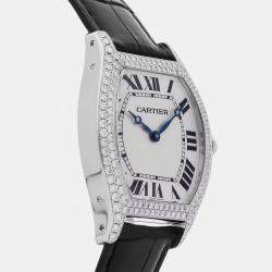 مملوكة مسبقًا Cartier Tortue WA503851 Manual Winding Silver Dial 18k White Gold Women's Wristwatch 34mm