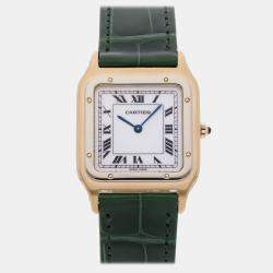 مملوكة مسبقًا Pre-Owned Cartier Santos Dumont 85524200 White Manual Winding 18k Yellow  Gold Men's Wristwatch 27 MM
