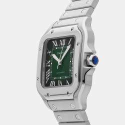 مملوكة مسبقًا ساعة يد رجالية كارتير سانتوس متوسطة WSSA0061 أوتوماتيك خضراء ستانلس ستيل 35 مم