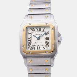 Pre Owned Cartier Santos Galbee W20099C4 Automatic White 18k Yellow Gold Stainless Steel Men's Wristwatch 32 mm