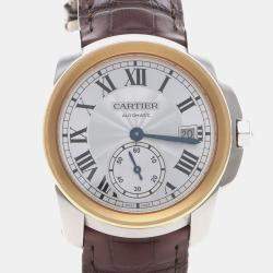 Pre Owned ساعة يد رجالية كارتتييه كاليبر W2CA0002 أوتوماتيكية قرص فضي ستانلس ستيل ذهب وردي 18 قيراط 38 ملم