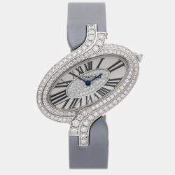 Pre Owned Pre-Owned Cartier Delices de Cartier WG800019 Silver Quartz Diamond 18k White  Gold Men's Wristwatch 38 MM