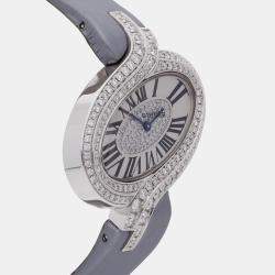 Pre Owned Pre-Owned Cartier Delices de Cartier WG800019 Silver Quartz Diamond 18k White Gold Men's Wristwatch 38 MM
