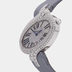 Pre Owned Pre-Owned Cartier Delices de Cartier WG800019 Silver Quartz Diamond 18k White Gold Men's Wristwatch 38 MM