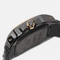 مملوكة مسبقًا Cartier Santos 100 W2020007 Black Dial 18k Rose Gold PVD Coated Stainless Steel Alligator Leather Men's Wristwatch 33 mm