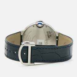 Pre Owned Cartier Ballon Bleu Moonphase WSBB0029 Silver Dial Stainless Steel Alligator Leather Men's Wristwatch 37.50 mm