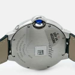 Pre Owned Cartier Ballon Bleu Moonphase WSBB0029 Silver Dial Stainless Steel Alligator Leather Men's Wristwatch 37.50 mm