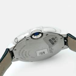 Pre Owned Cartier Ballon Bleu Moonphase WSBB0029 Silver Dial Stainless Steel Alligator Leather Men's Wristwatch 37.50 mm