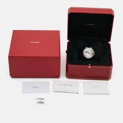 Pre Owned Cartier Ballon Bleu Moonphase WSBB0029 Silver Dial Stainless Steel Alligator Leather Men's Wristwatch 37.50 mm