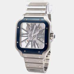 Pre Owned Cartier Santos Skeleton WHSA0026 Stainless Steel Manual Winding Men's Wristwatch 39.8mm