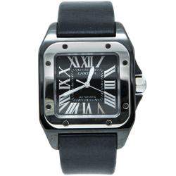 Cartier Black Ceramic Santos 100 Satin Strap Men'S Watch 33X44MM
