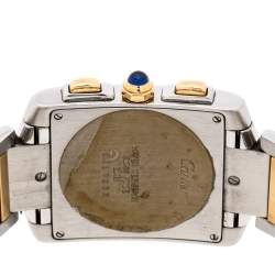 Cartier Cream 18K Yellow Gold Stainless Steel Tank Francaise Chronoflex 2303 Men's Wristwatch 28 mm