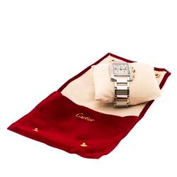 Cartier Cream 18K Yellow Gold Stainless Steel Tank Francaise Chronoflex 2303 Men's Wristwatch 28 mm