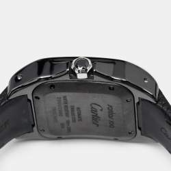 Cartier Black Ceramic Santos 100 Calfskin Leather 2878 Men's Wristwatch 33 mm