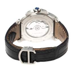 Pre Owned Cartier Silver Stainless Leather Steel Calibre de Cartier 3389 Men's Wristwatch 42 mm