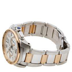 Pre Owned Cartier Silver 18K Rose Gold And Stainless Steel Calible De Chronograph W7100042 Men's Wristwatch 42 MM