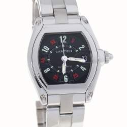 Pre Owned Cartier Black Stainless Steel Roadster 2510 Men's Wristwatch 38 mm